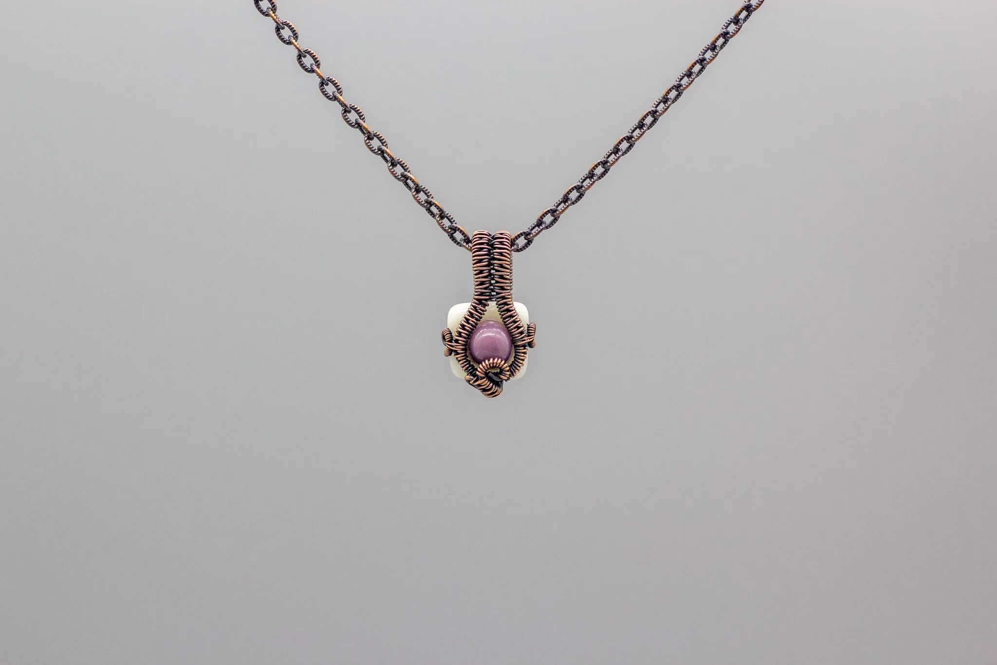 Purple Mini Pendant with Copper Wire Wrapping