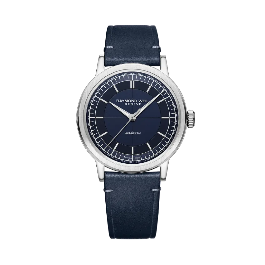 Raymond Weil Millesime Men's Automatic Blue Leather Strap Watch 39.5mm