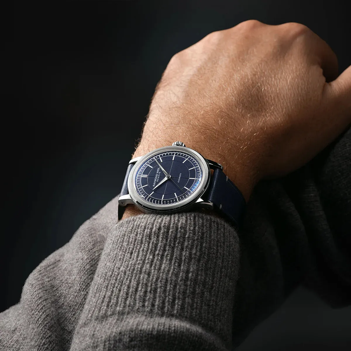 Raymond Weil Millesime Men's Automatic Blue Leather Strap Watch 39.5mm