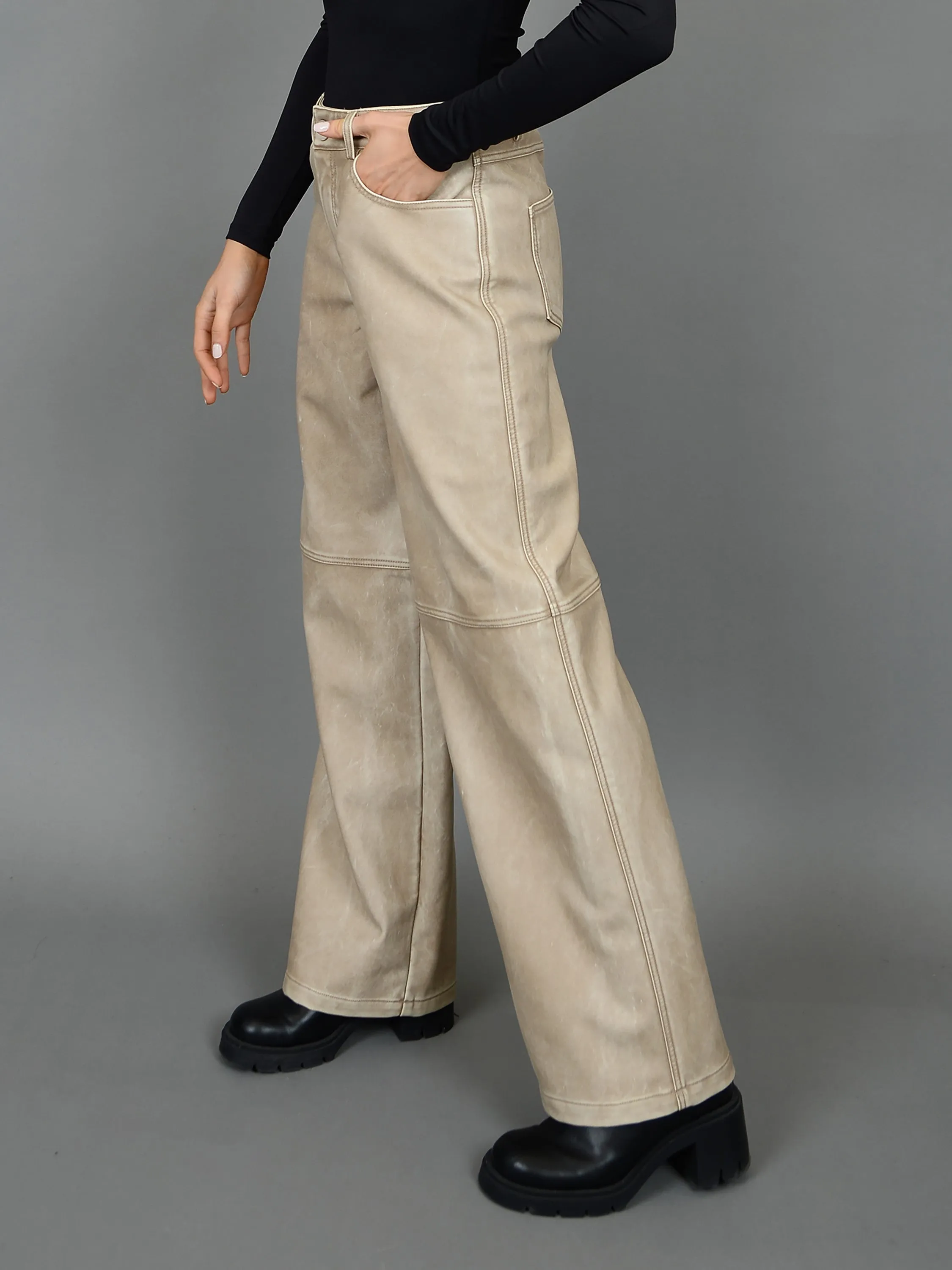RD STYLE Faux Leather Wide Leg Polaris Pant
