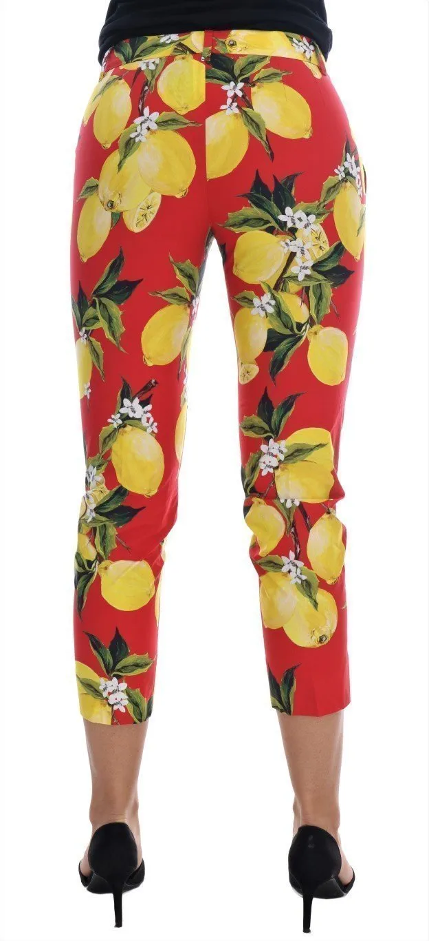 Red Lemon Cotton Crystal Capri Slim Pants