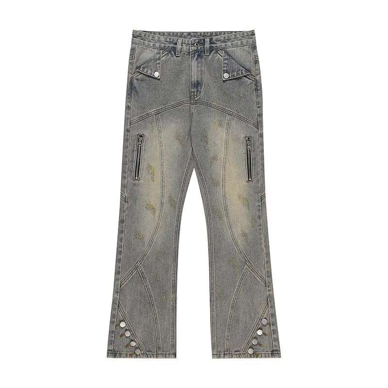 Retro Yellow Mud Stitching Jeans