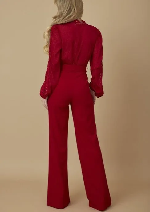 ROSAURA BABY PINK CROCHET LACE JUMPSUIT – FEMININE LONG-SLEEVE WIDE-LEG ONE-PIECE