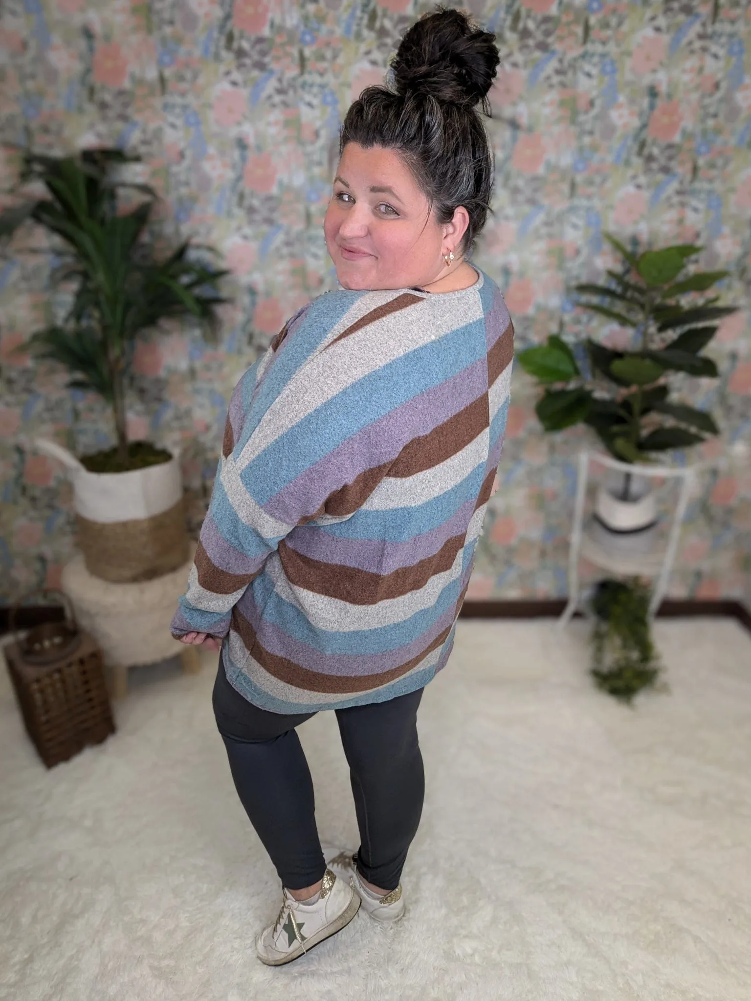 SALE- Asher Block Stripe Vneck Pullover in Blue   Purple Mix