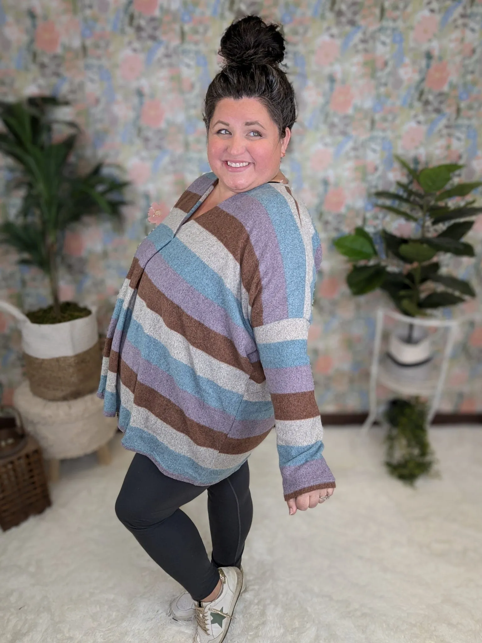 SALE- Asher Block Stripe Vneck Pullover in Blue   Purple Mix