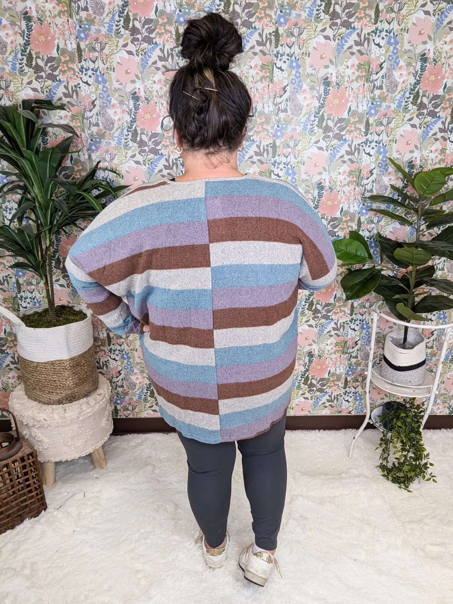 SALE- Asher Block Stripe Vneck Pullover in Blue   Purple Mix