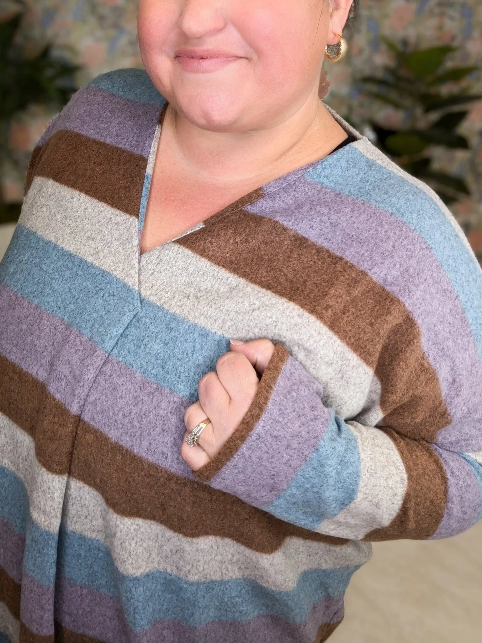 SALE- Asher Block Stripe Vneck Pullover in Blue   Purple Mix