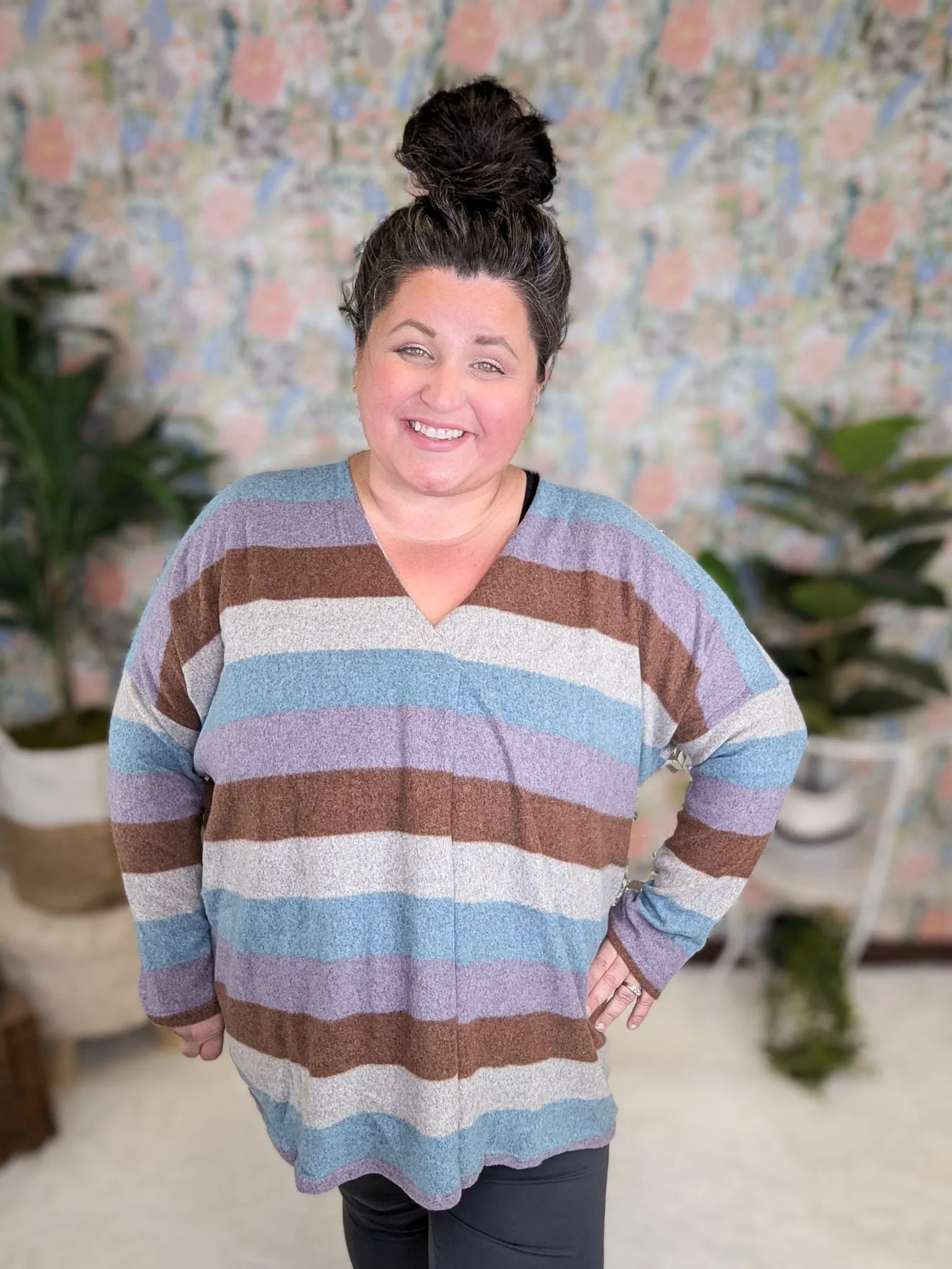 SALE- Asher Block Stripe Vneck Pullover in Blue   Purple Mix