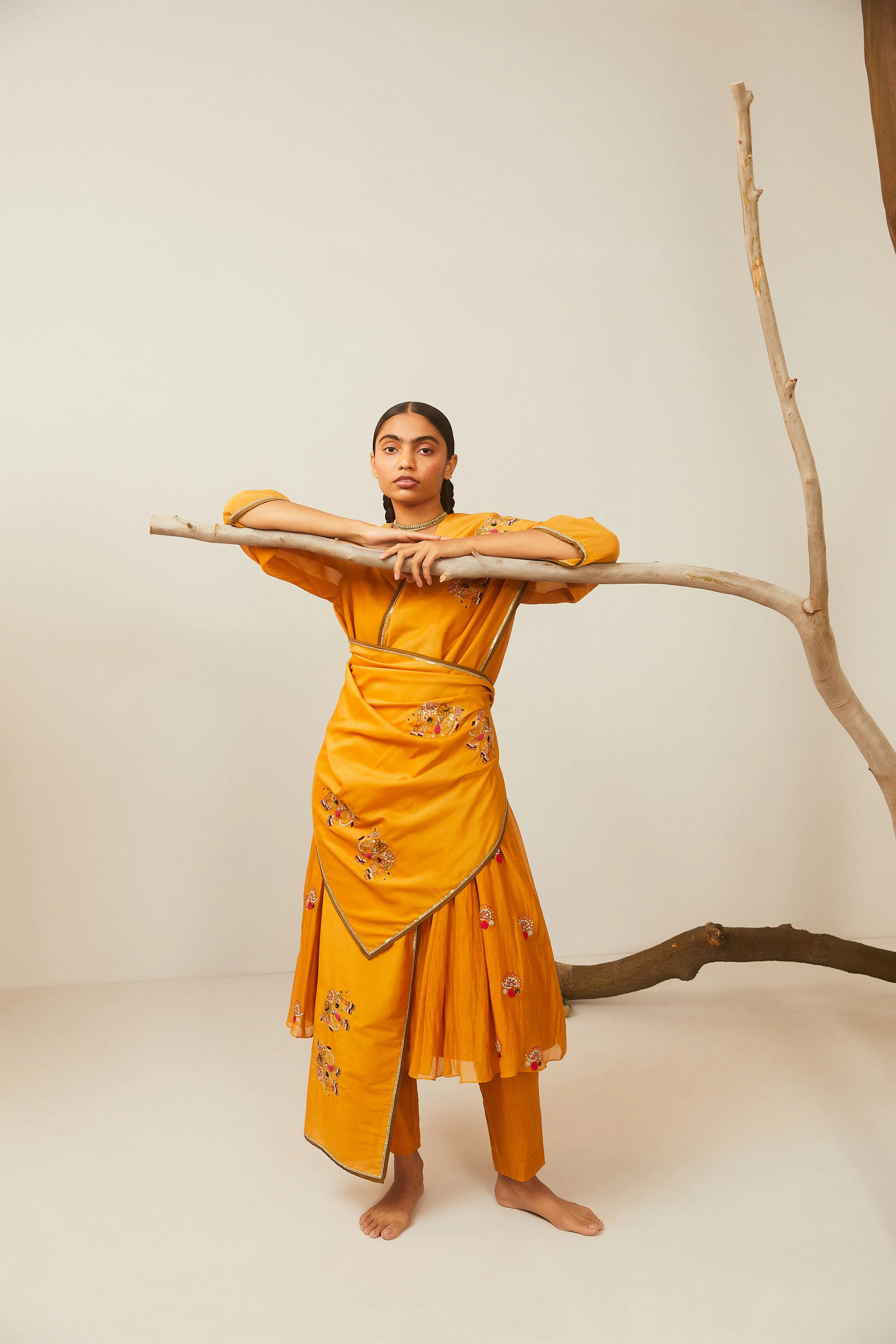 Sarang Kaur Casa Loma Mango Hathi Stole Cotton silk Bareeki SK01216