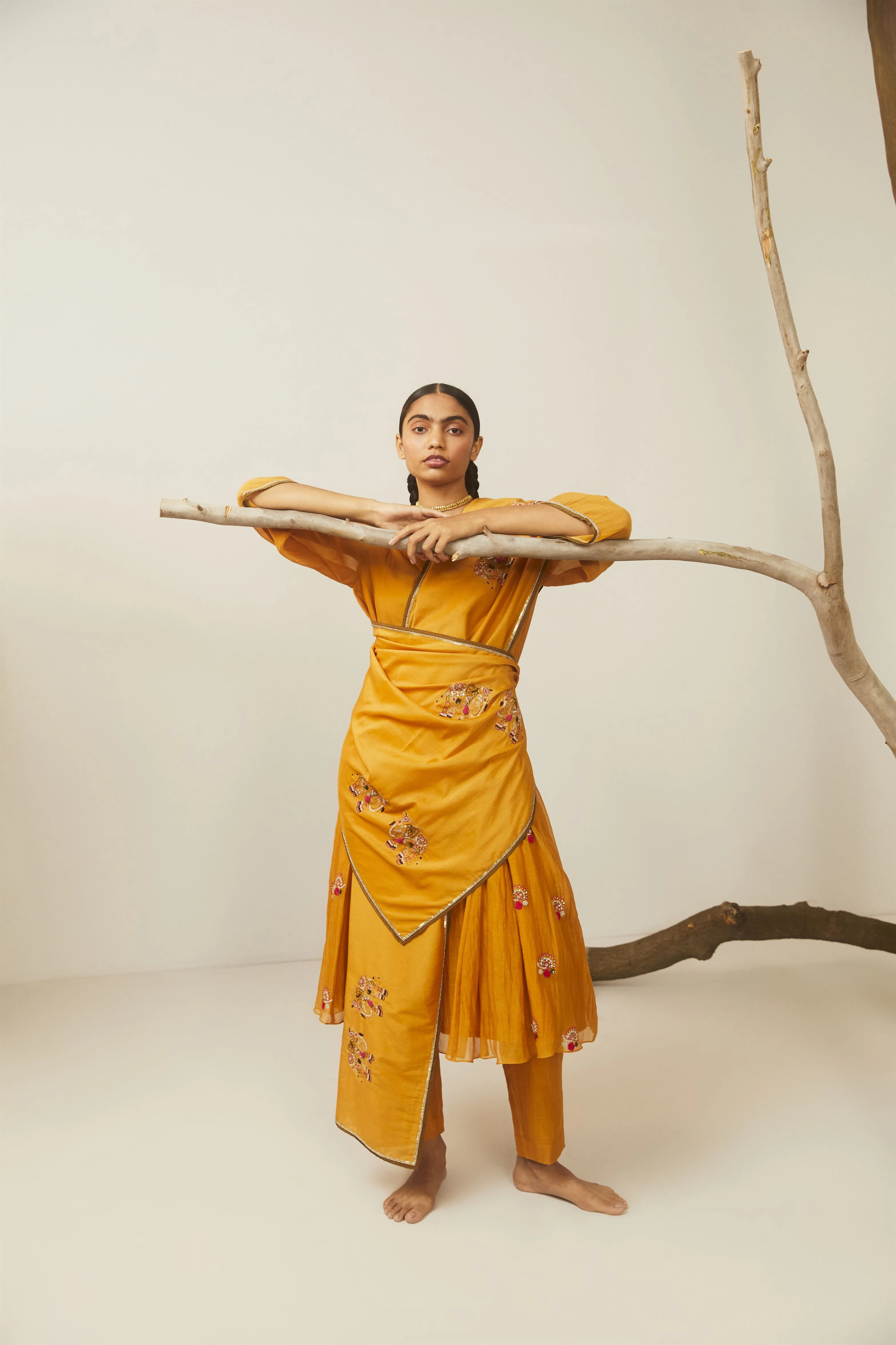 Sarang Kaur Casa Loma Mango Hathi Stole Cotton silk Bareeki SK01216