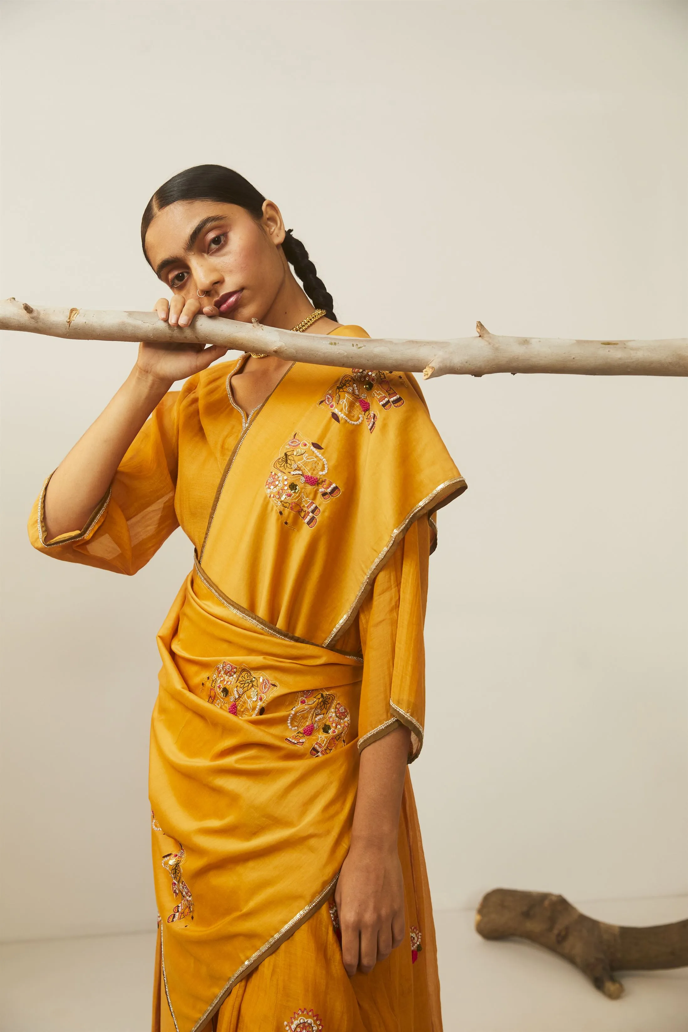 Sarang Kaur Casa Loma Mango Hathi Stole Cotton silk Bareeki SK01216