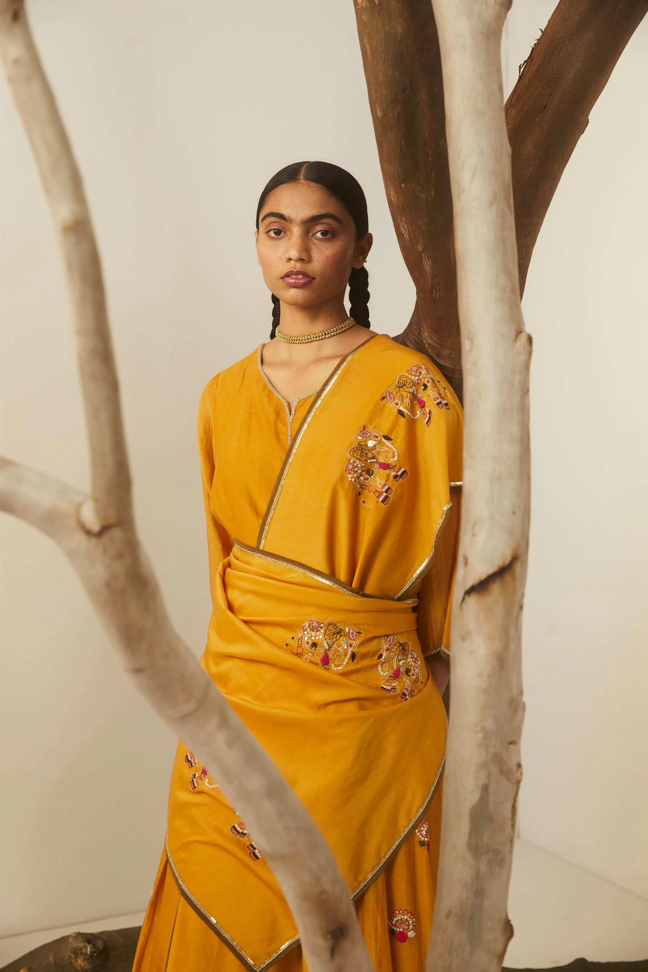 Sarang Kaur Casa Loma Mango Hathi Stole Cotton silk Bareeki SK01216