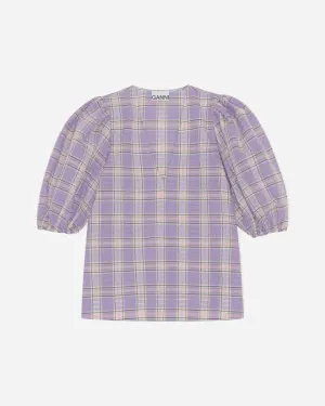 Seersucker Check V-neck Blouse - Check Persian Violet