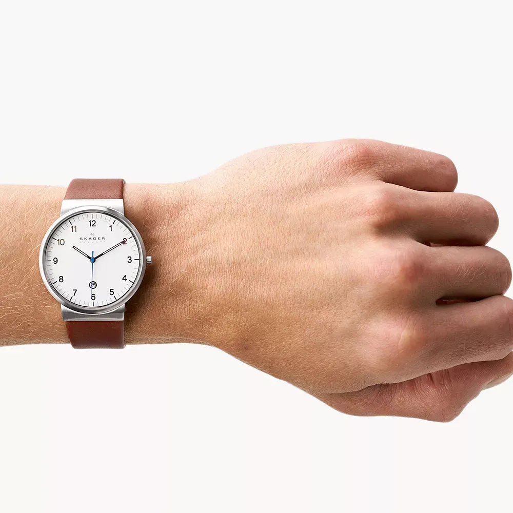 SKAGEN ANCHER MEN'S LEATHER WATCH
