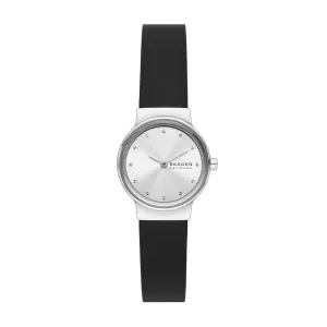Skagen Freja Lille Two-Hand Black Leather Watch