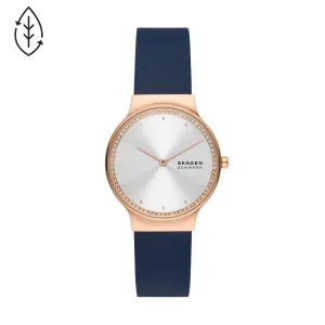 SKAGEN FREJA TWO-HAND OCEAN BLUE LEATHER WATCH