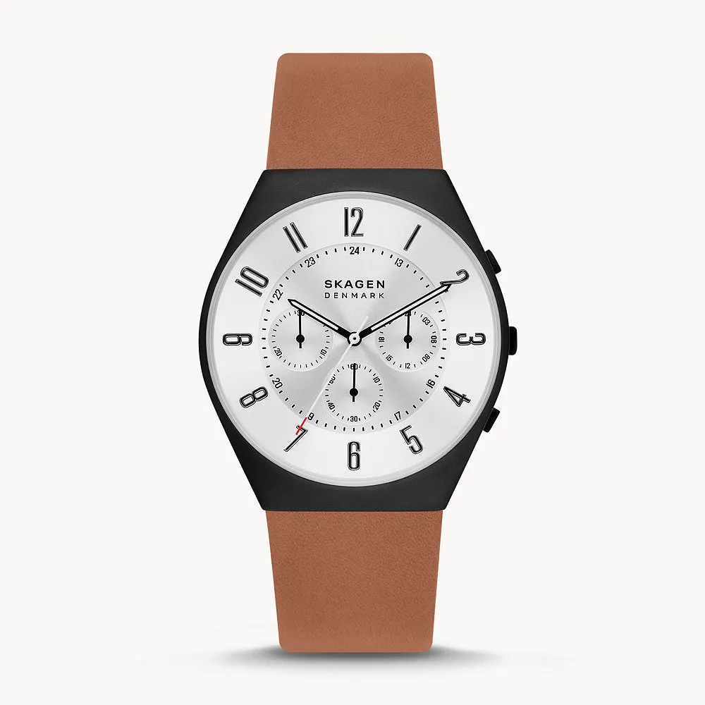SKAGEN  GRENEN CHRONOGRAPH BLACK LEATHER MENS WATCH