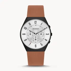 SKAGEN  GRENEN CHRONOGRAPH BLACK LEATHER MENS WATCH