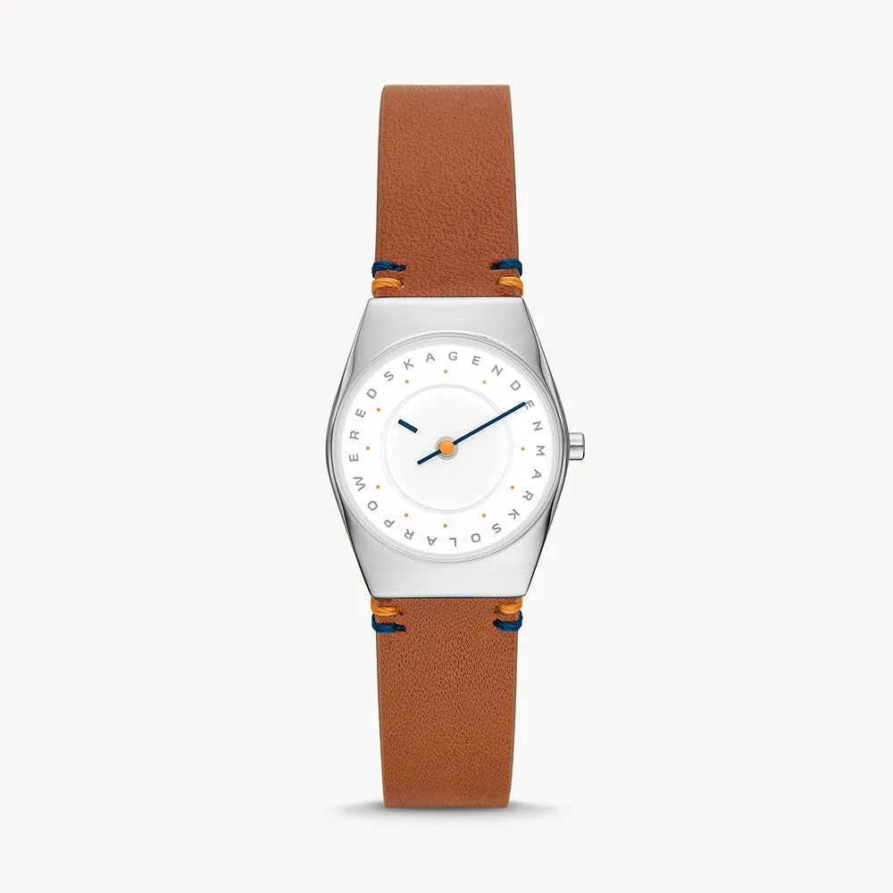 SKAGEN  GRENEN LILLE SOLAR DISC SILVER LEATHER WOMENS WATCH