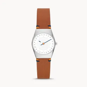 SKAGEN  GRENEN LILLE SOLAR DISC SILVER LEATHER WOMENS WATCH