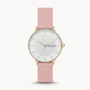 SKAGEN RIIS THREE-HAND BLUSH LEATHER WATCH