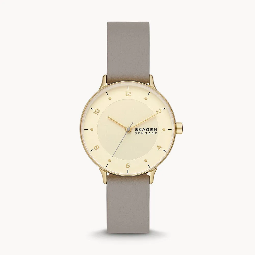 SKAGEN RIIS THREE-HAND GREYSTONE LEATHER WATCH