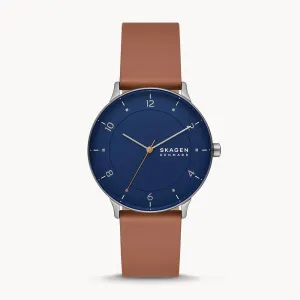 SKAGEN RIIS THREE-HAND MEDIUM BROWN LEATHER WATCH