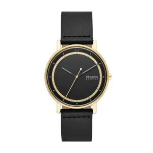 Skagen Signatur Three-Hand Black Leather Watch