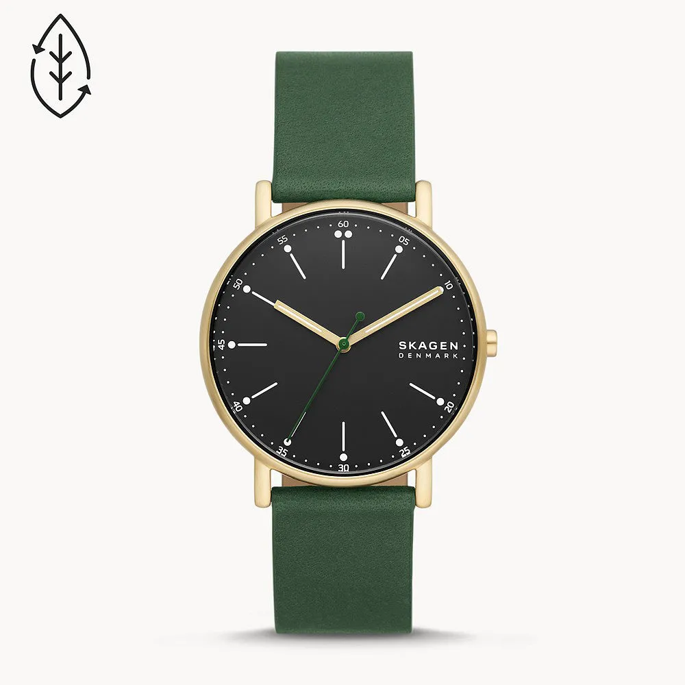SKAGEN SIGNATUR THREE-HAND EVERGREEN LEATHER WATCH