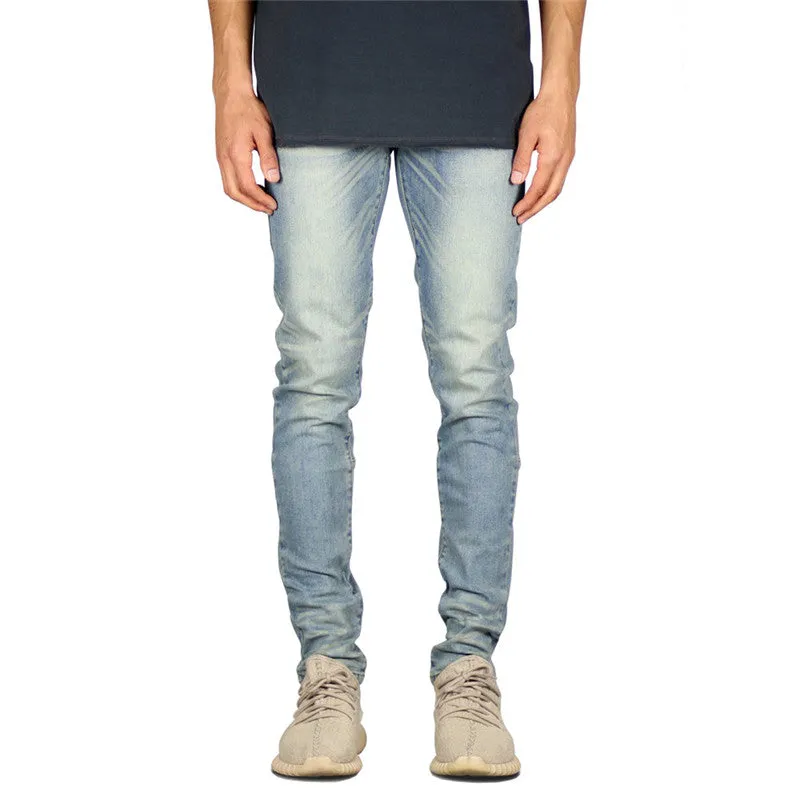 Slim Fit Men's Jeans Washed Mid Waisted Elasticity Straight Pants