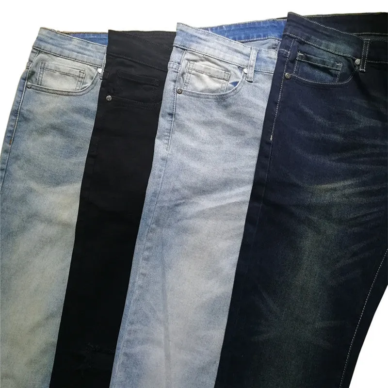 Slim Fit Men's Jeans Washed Mid Waisted Elasticity Straight Pants
