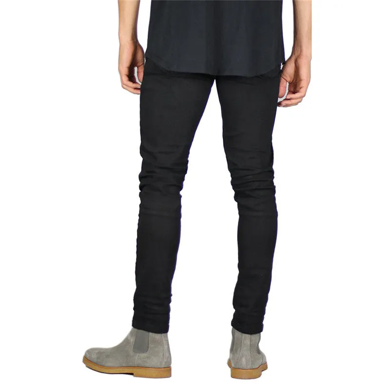 Slim Fit Men's Jeans Washed Mid Waisted Elasticity Straight Pants