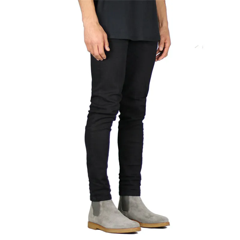 Slim Fit Men's Jeans Washed Mid Waisted Elasticity Straight Pants