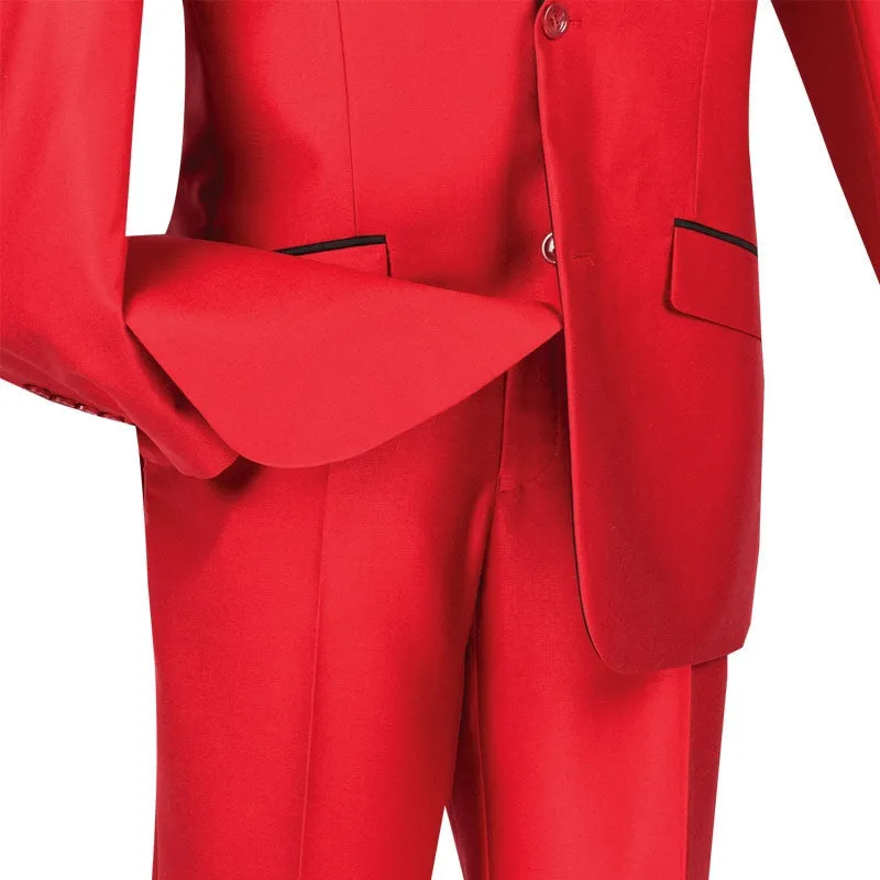 Slim Fit  Shiny Sharkskin Men's 2 Piece Suit in Red