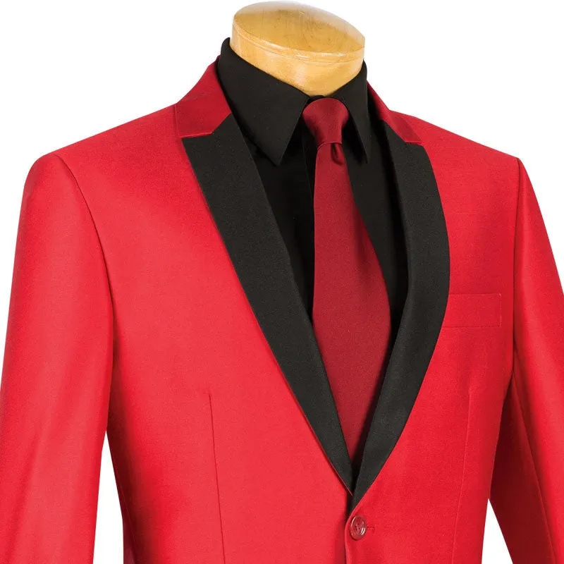 Slim Fit  Shiny Sharkskin Men's 2 Piece Suit in Red