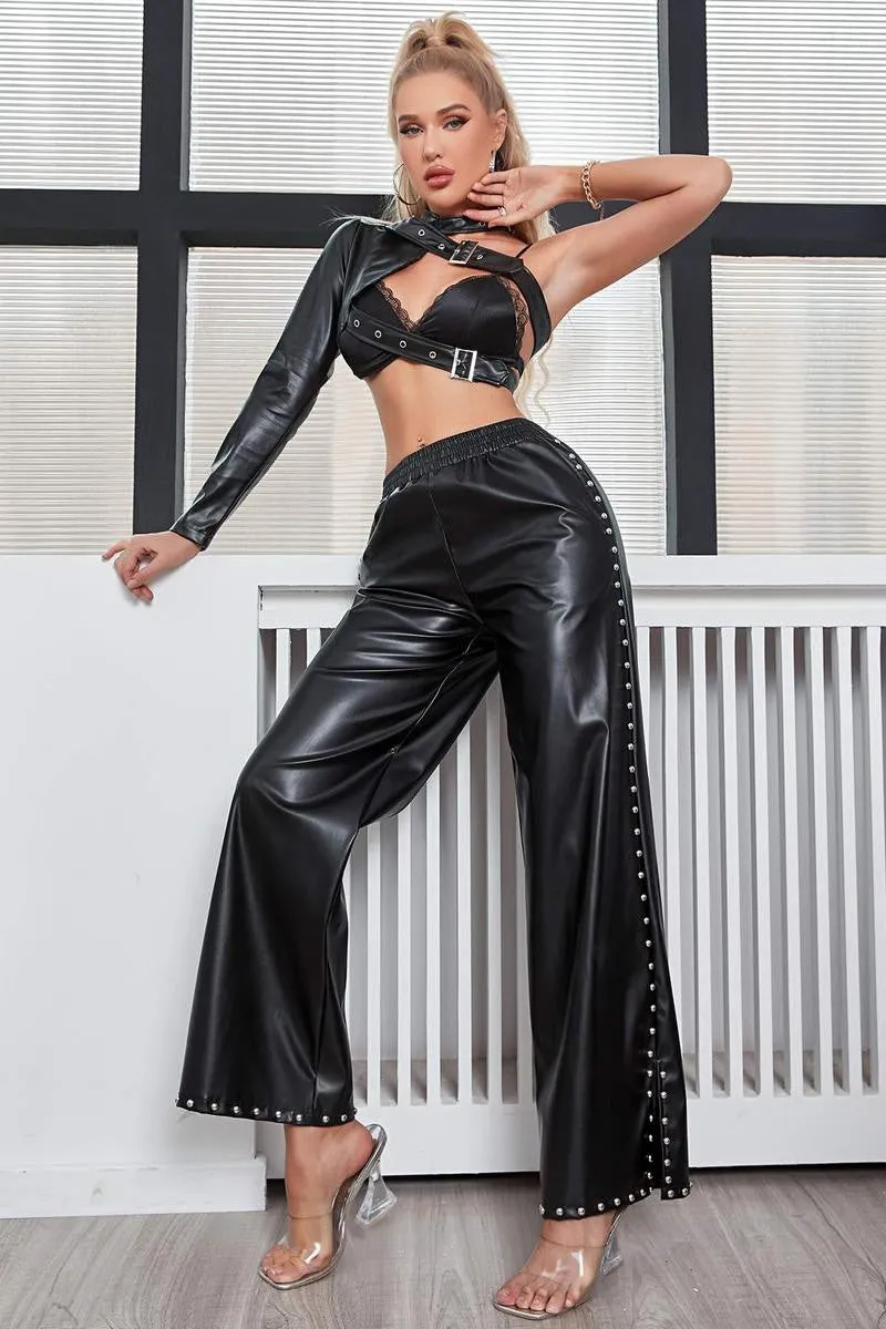 SPLIT AND STUDDED LEATHER PANTS