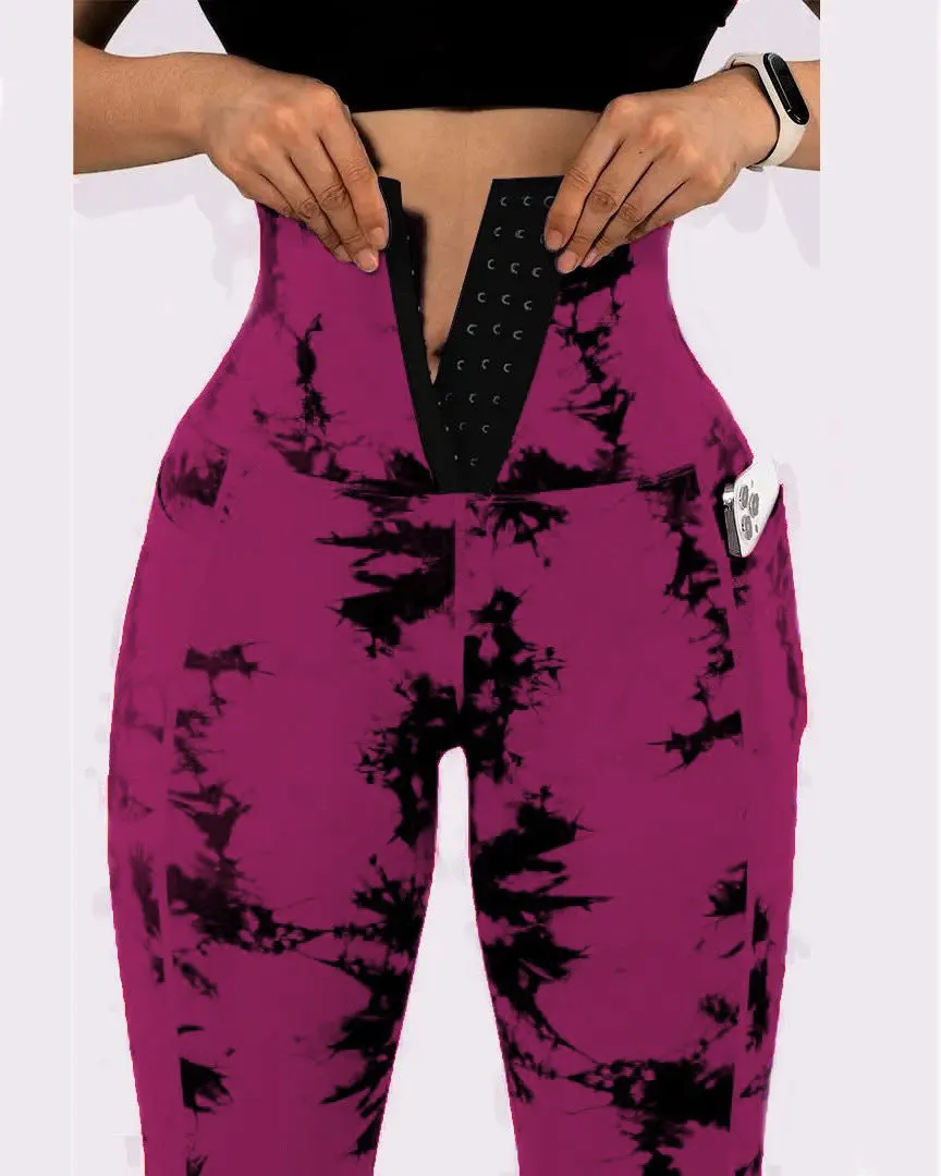 Sports Patchwork Pocket Tie-dye Leggings
