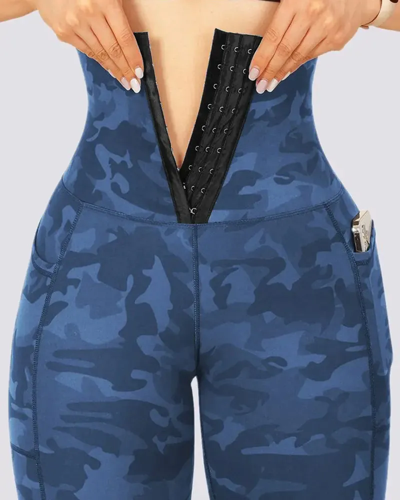 Sports Patchwork Pocket Tie-dye Leggings