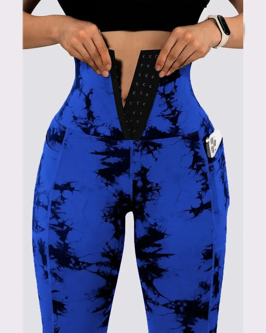 Sports Patchwork Pocket Tie-dye Leggings