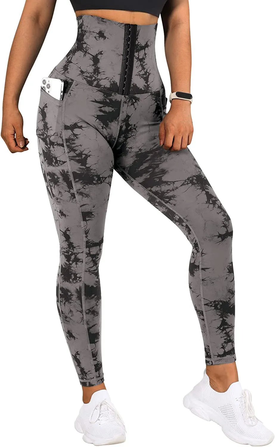 Sports Patchwork Pocket Tie-dye Leggings