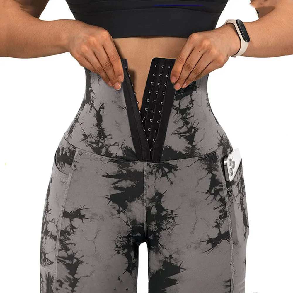 Sports Patchwork Pocket Tie-dye Leggings