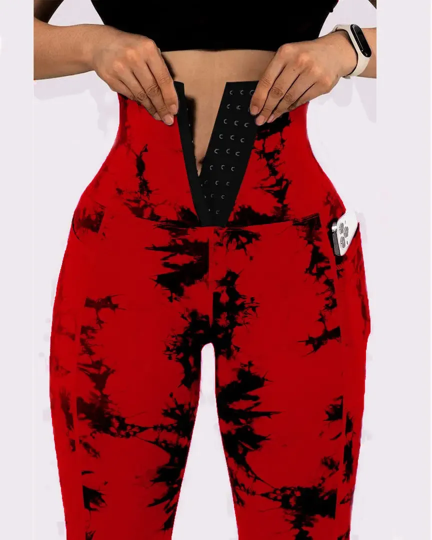 Sports Patchwork Pocket Tie-dye Leggings