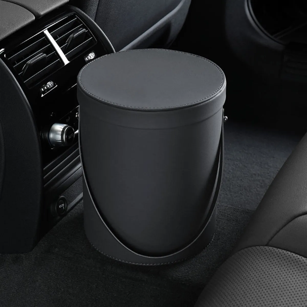 Storage Box Trash Can, Custom Logo For Your Cars, Portable Collapsible Car Trash Can, Leather Waterproof Small Mini Car Garbage Can Waste Basket, Car Accessories PF15989