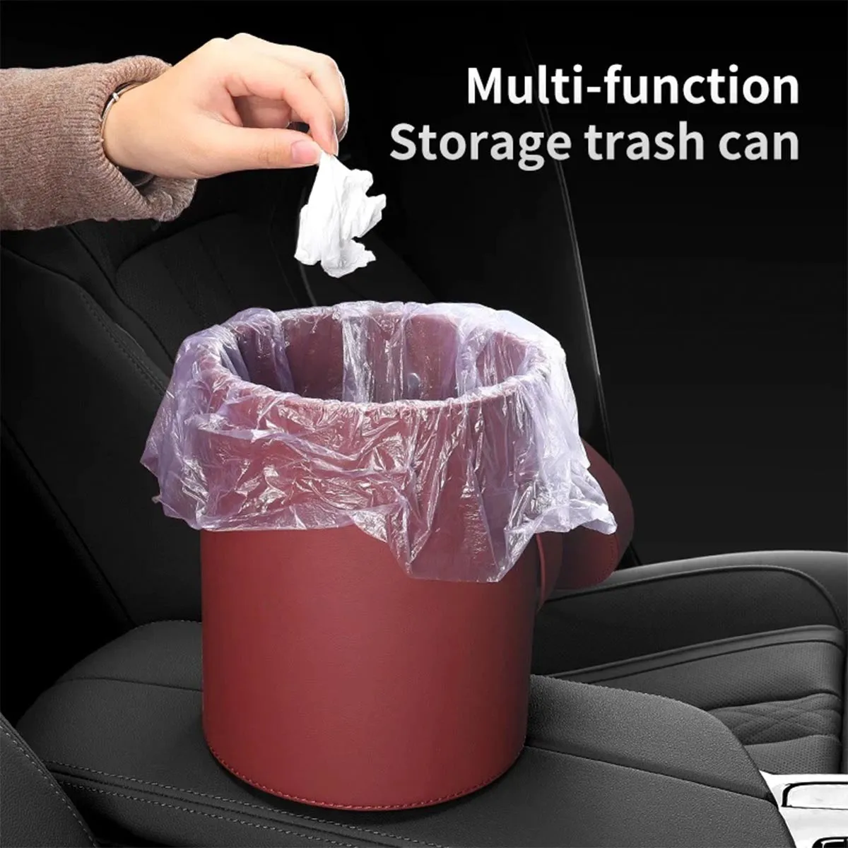 Storage Box Trash Can, Custom Logo For Your Cars, Portable Collapsible Car Trash Can, Leather Waterproof Small Mini Car Garbage Can Waste Basket, Car Accessories PF15989