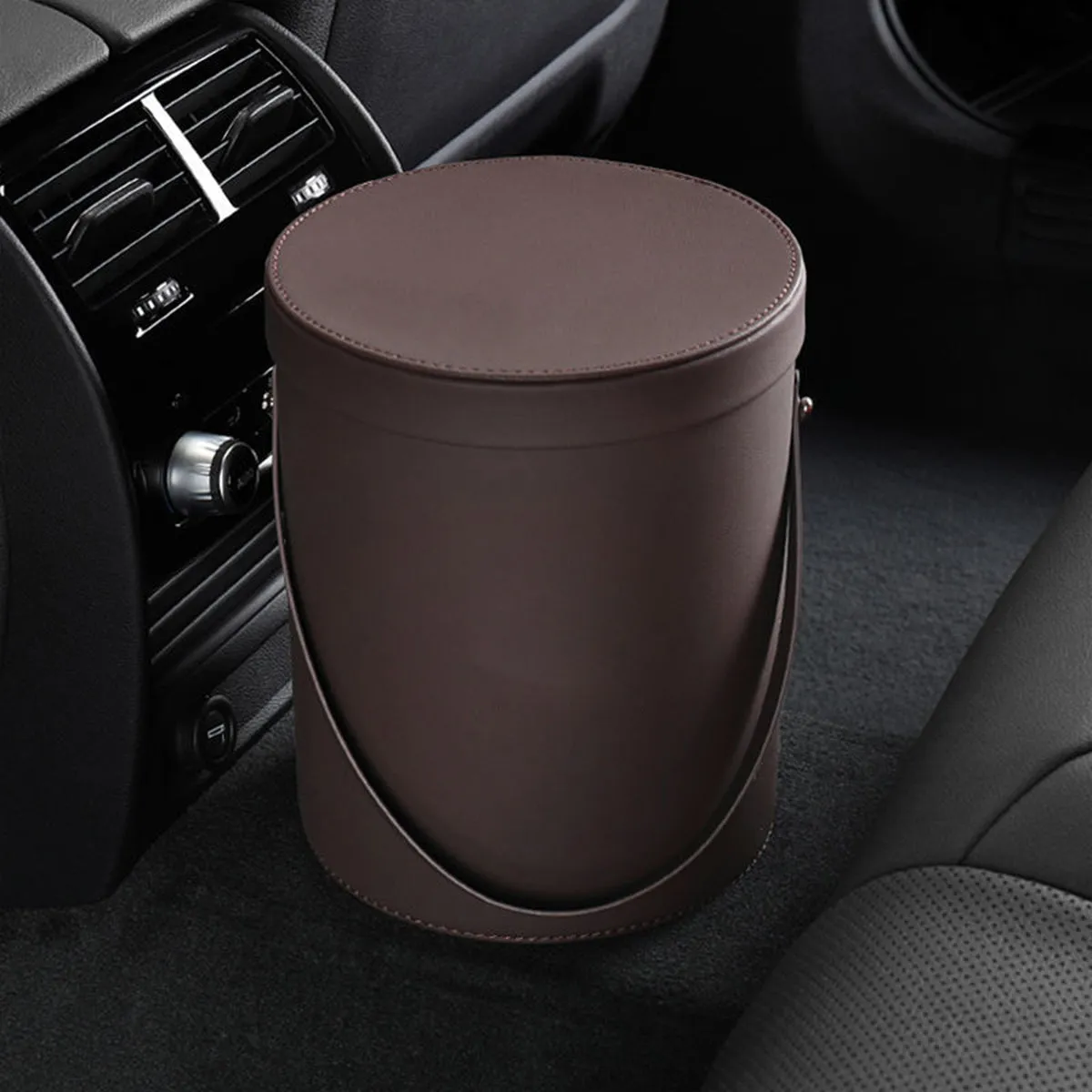 Storage Box Trash Can, Custom Logo For Your Cars, Portable Collapsible Car Trash Can, Leather Waterproof Small Mini Car Garbage Can Waste Basket, Car Accessories PF15989
