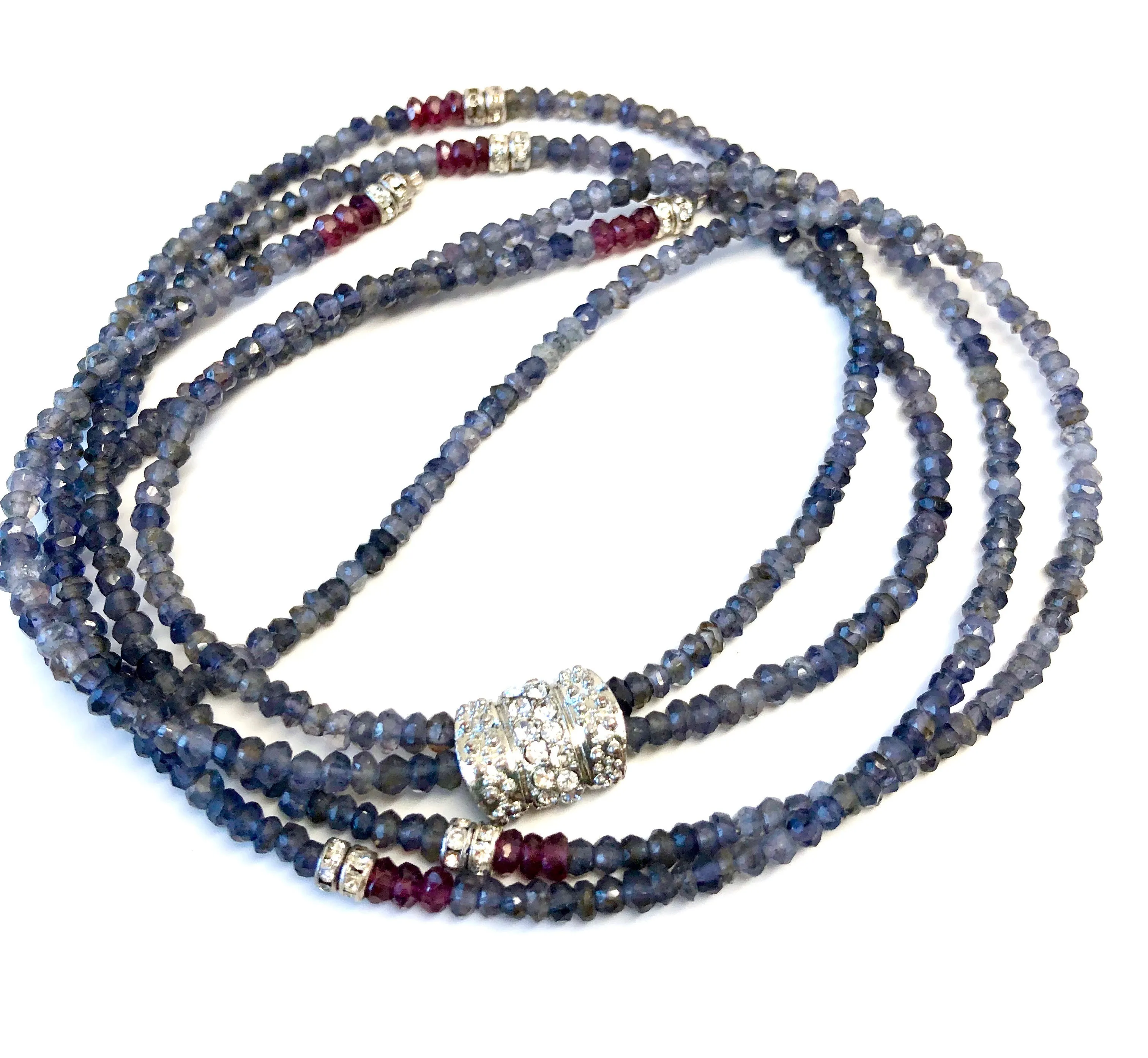 Susan Short Blue Iolite and Garnet Necklace