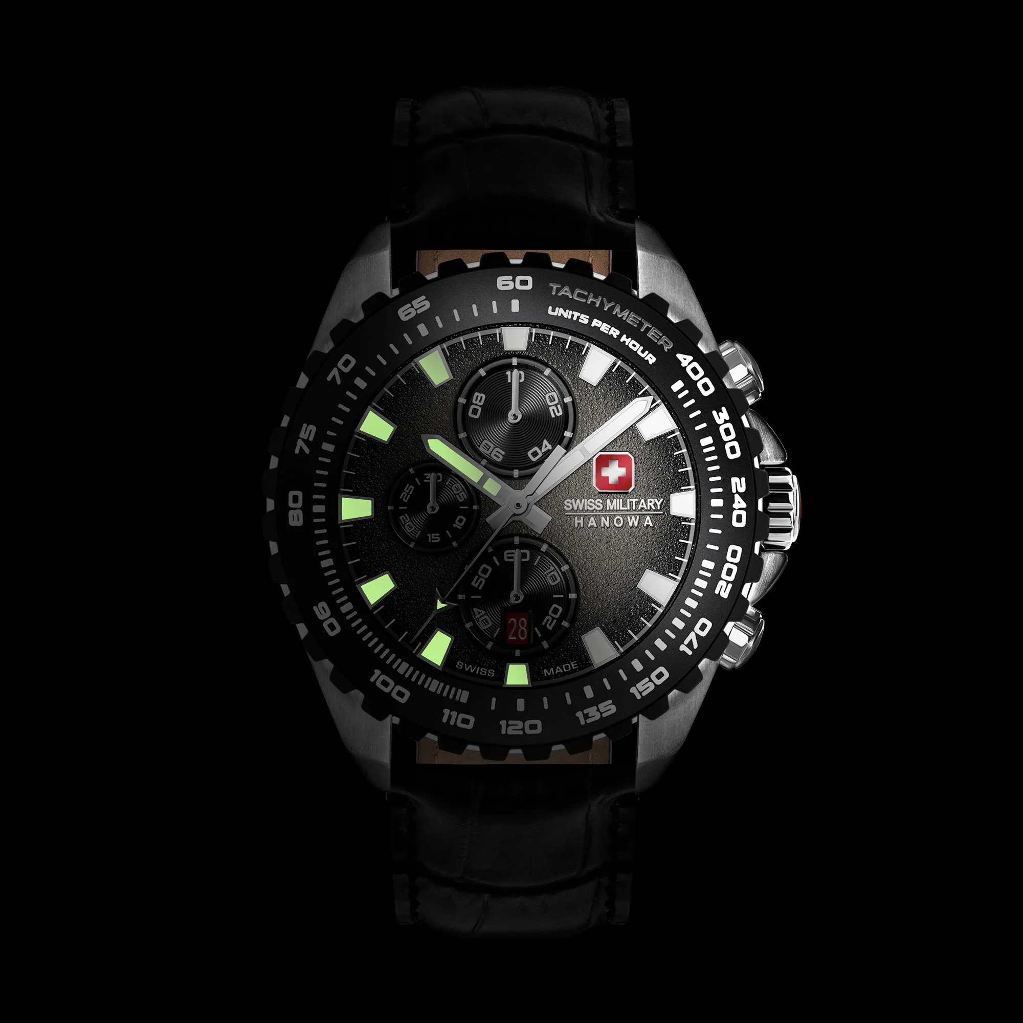 Swiss Military By Hanova Men's Stainless Steel Case Leather GREY Dial Watch