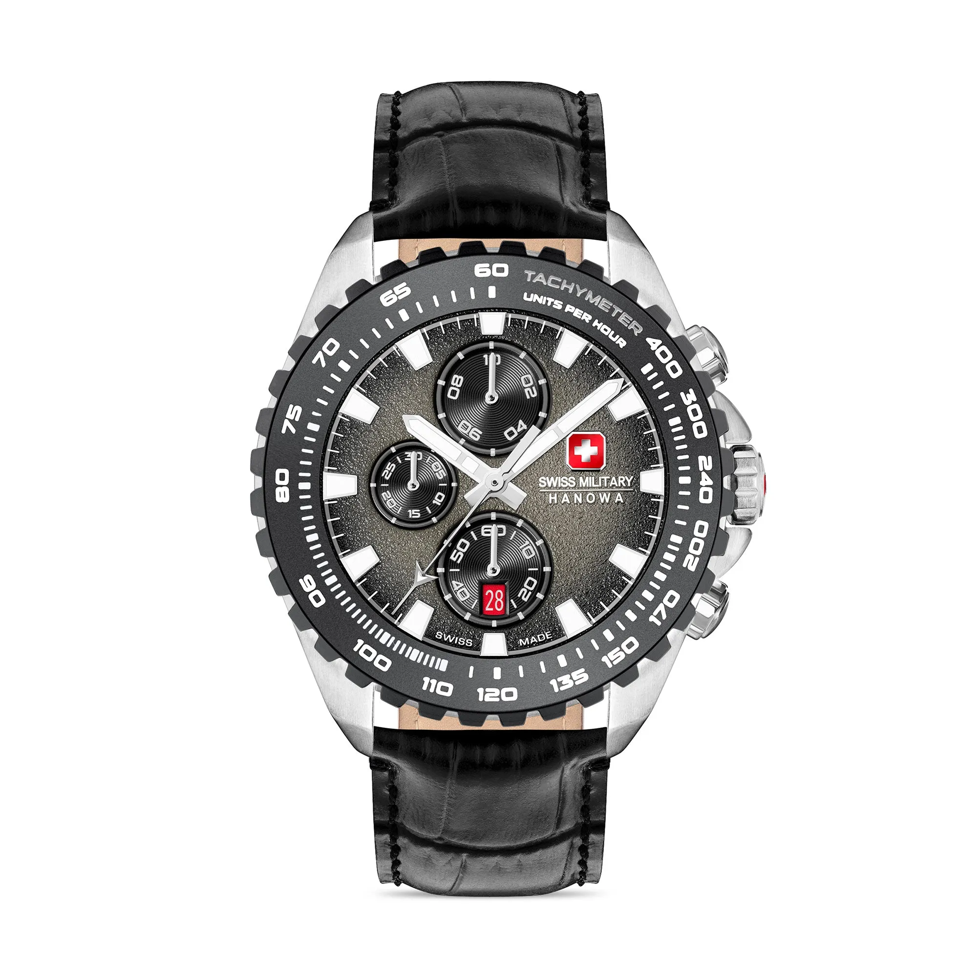 Swiss Military By Hanova Men's Stainless Steel Case Leather GREY Dial Watch