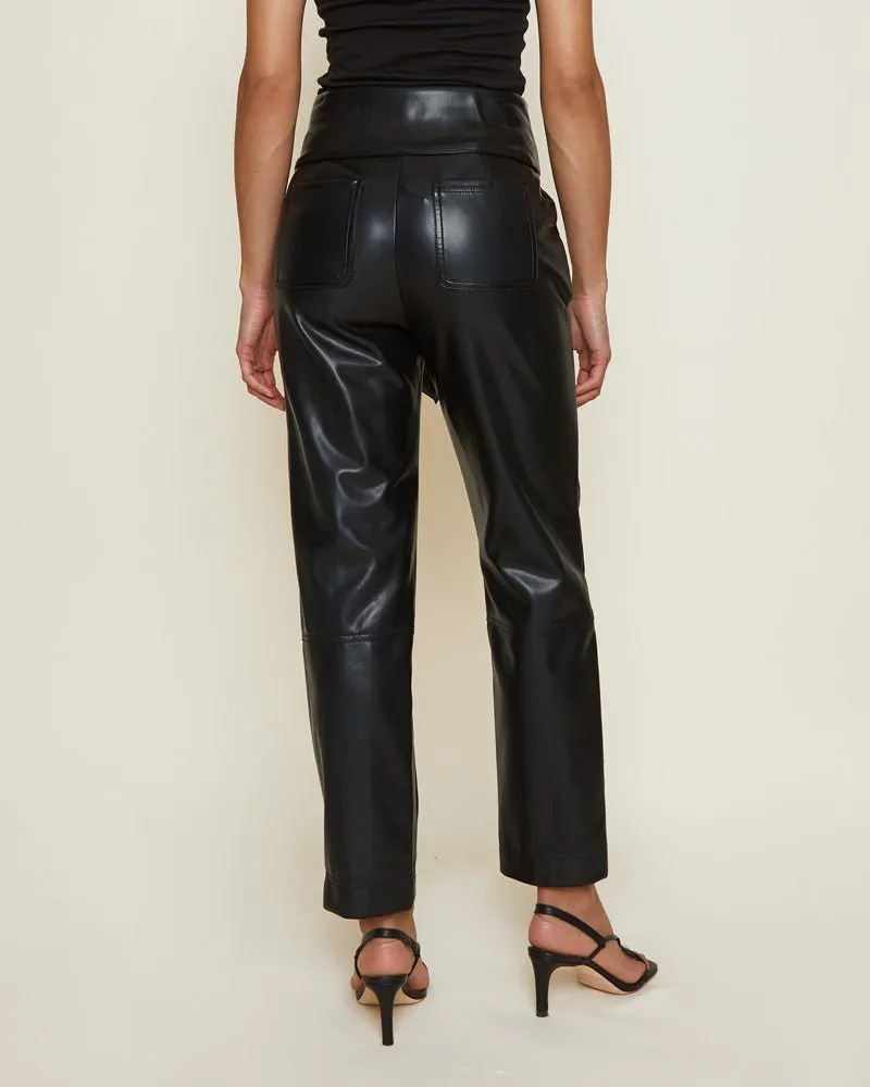 Tessa Vegan Leather Tie Waist Pant in Black