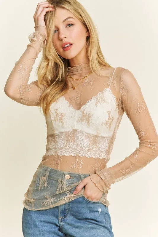 The Juliette Mock Neck Lace Layering Top